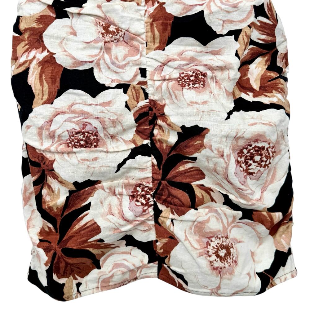 NWT Express Brown/Pink Floral Ruched Mini Dress Size XS Linen Blend Scoop Neck - Picture 10 of 13